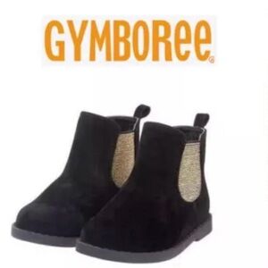Gymboree Black Suede Gold Accent Pull on Ankle Boots Shoes Toddler Girl Sz 5 NEW